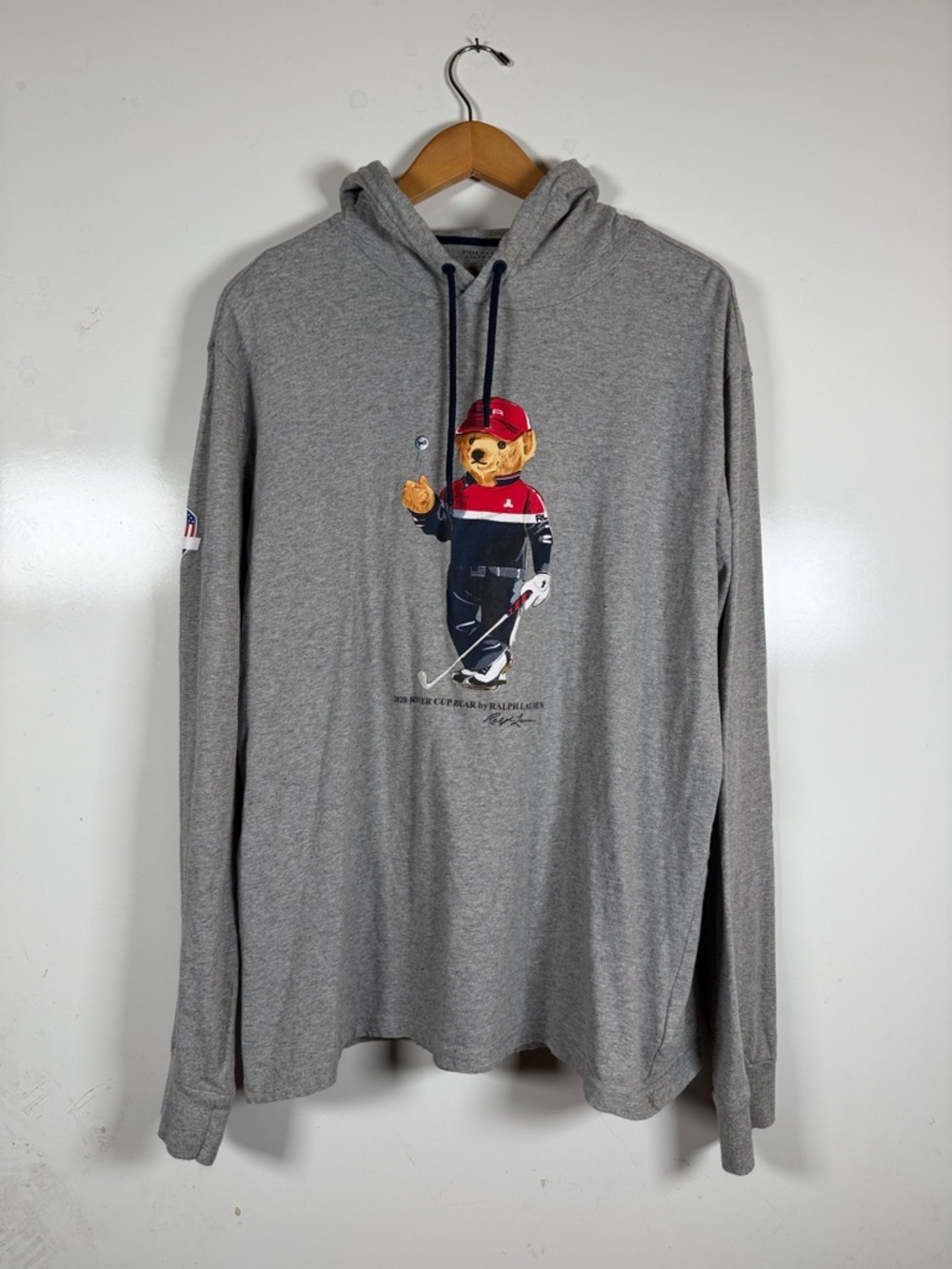 2020 Ryder Cup Bear Polo by Ralph Lauren Grey Bear Graphic Hoodie Size Large